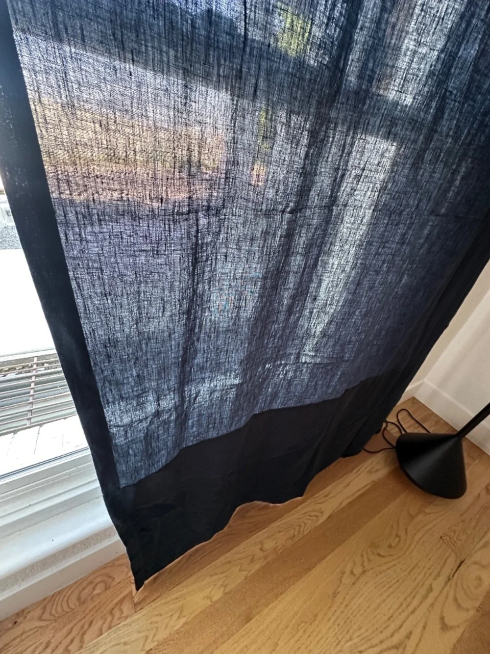 West Elm Navy Linen Velvet Colorblock Curtain Panel Rod Pocket 48 x 108
